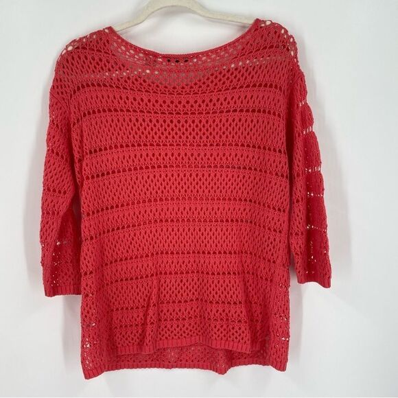 Eight Eight Eight Women’s Eyelet Crochet 3/4 Sleeve Pink Sweater size S - Picture 3 of 3